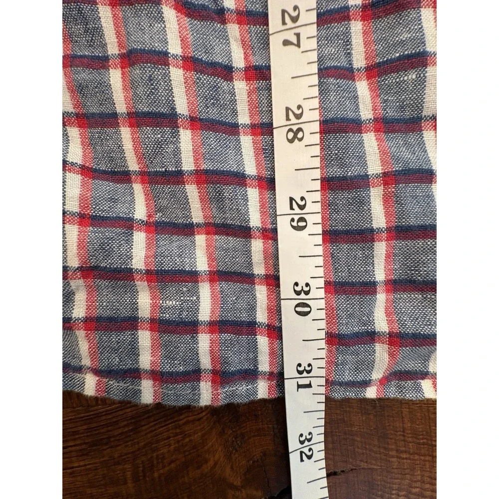 Banana Republic Men's Shirt XL 100% Linen Short Sleeve Camden Fit Red/white/blue